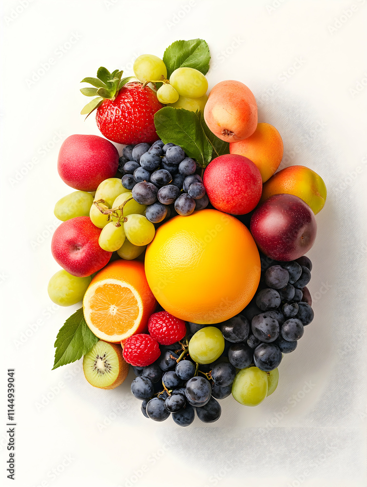 Vibrant fruit arrangement, studio shot, white background, healthy eating, recipe inspiration.
