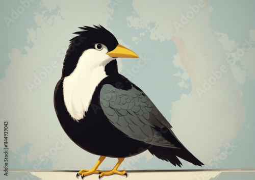 illustration of a bird on a branch with a black crest and white chest