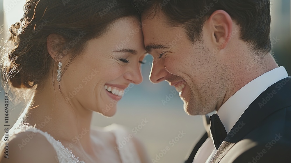 close-up portrait of bride and groom sharing joyful moment close-up portrait of bride and groom sharing joyful moment