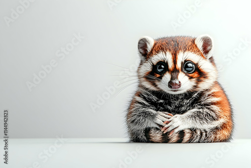 Adorable Raccoon Posing Studio White Background Pet Animal Advertisement. photo