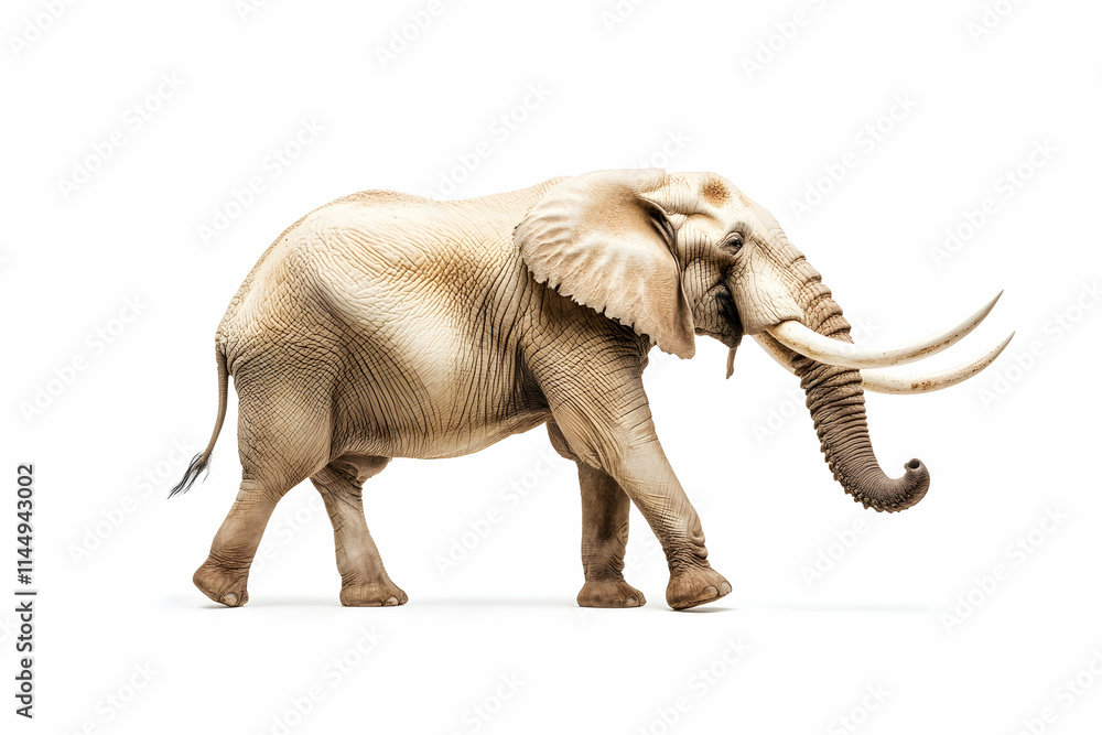 Fototapeta premium African Elephant Walking, Isolated White Background, Wildlife Conservation.