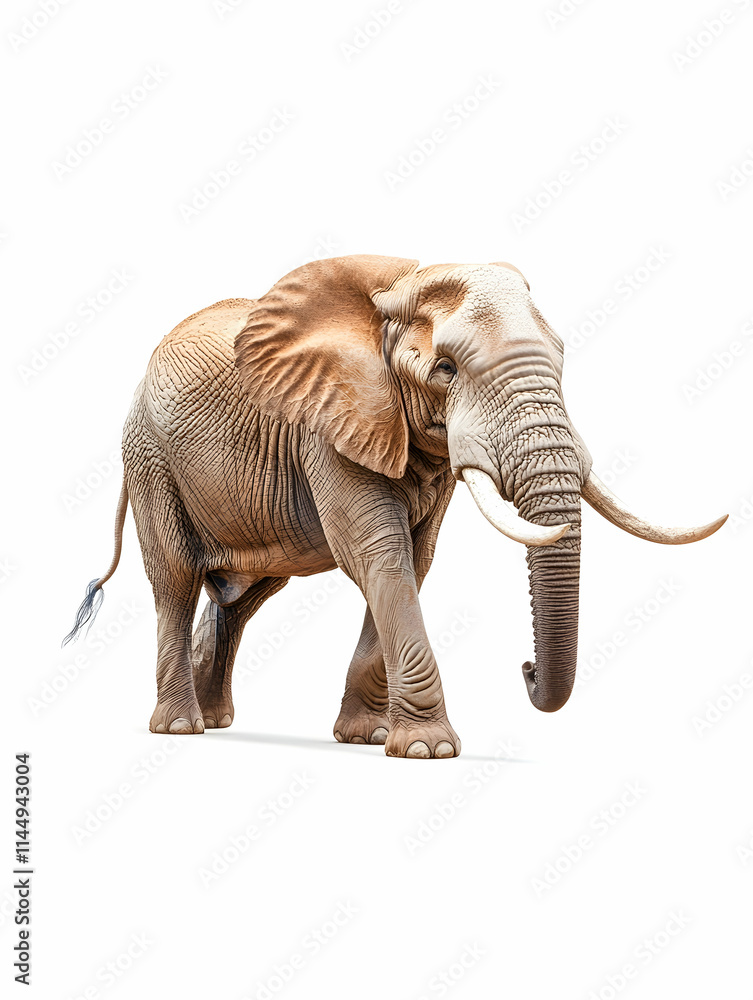 Obraz premium African Elephant Walking, Isolated, Wildlife Safari, Conservation Poster.