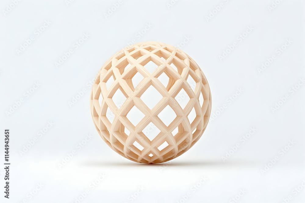 Beige geometric sphere, lattice design, white background, 3D render, website decoration. Beige geometric sphere, lattice design, white background, 3D render, website decoration.