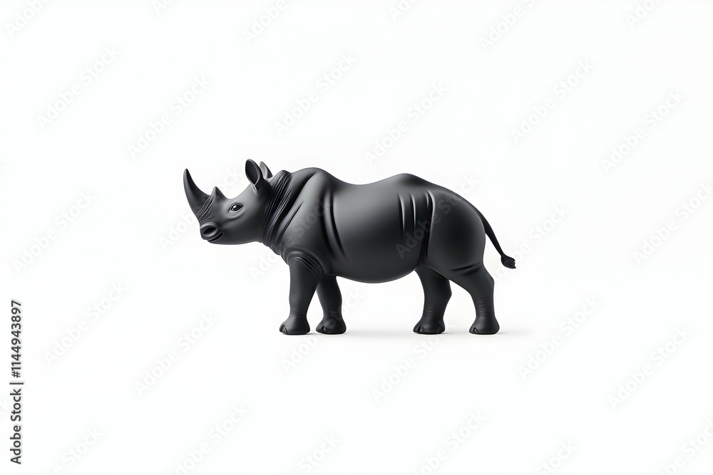 Obraz premium Black Rhino Figurine Studio Shot, White Background, Mockup, Animal Decoration.