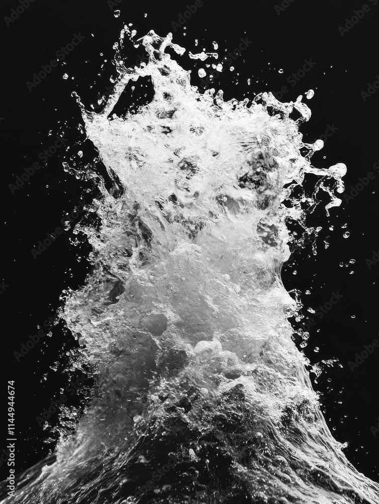 Black and White Photo of Water Splash Forming an Ocean Wave on Black Background Black and White Photo of Water Splash Forming an Ocean Wave on Black Background