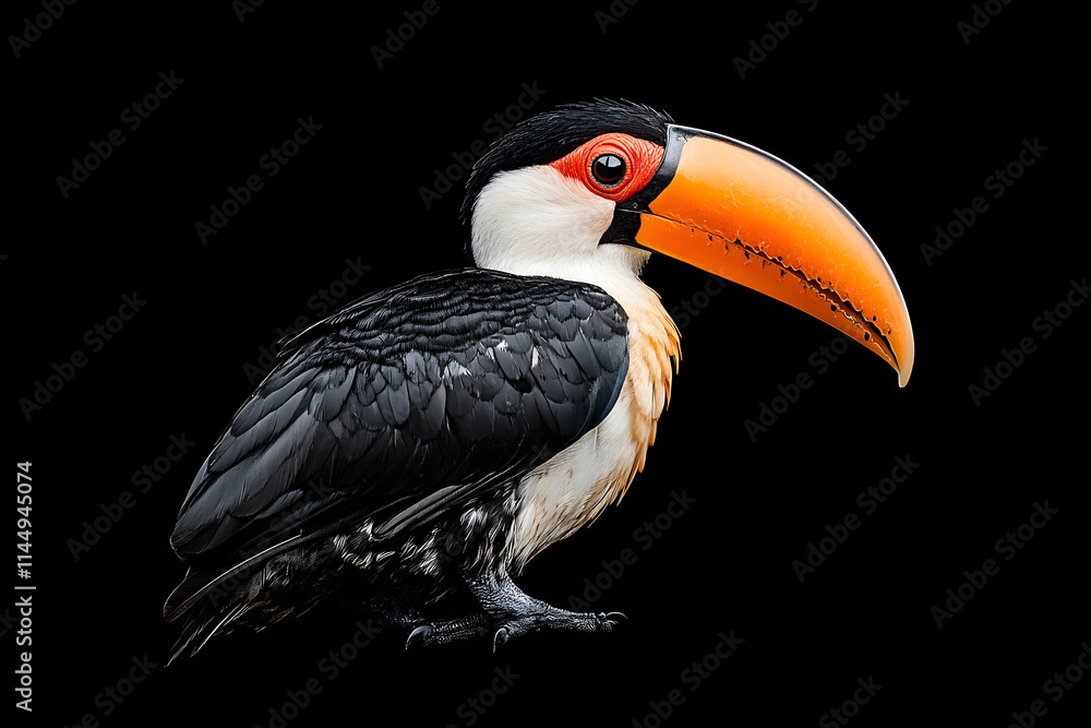 Collared Aracari Toucan Profile, Black Background, Wildlife Photography, Tropical Bird, Nature. Collared Aracari Toucan Profile, Black Background, Wildlife Photography, Tropical Bird, Nature.
