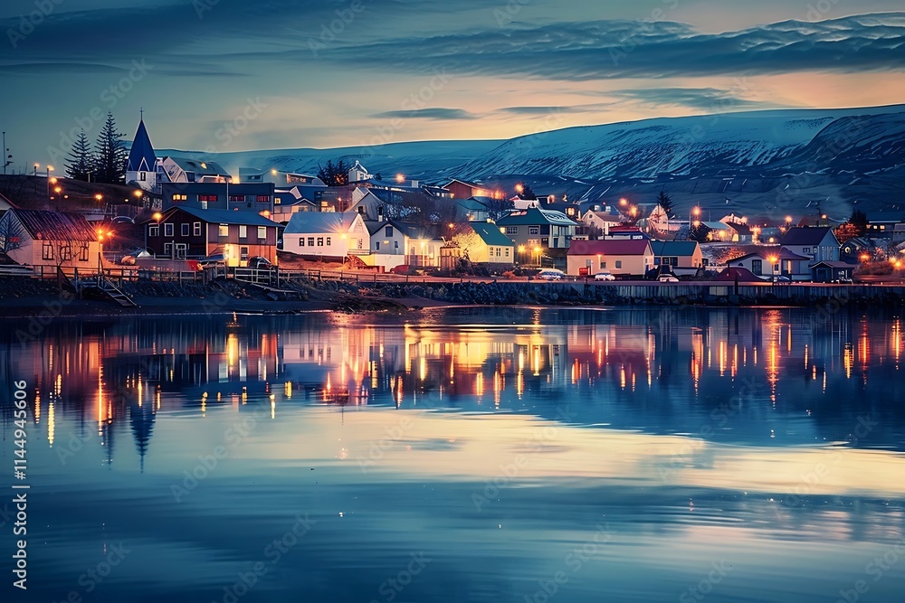 Fototapeta premium Sunset in Reykjavik, Iceland, Europe. Travel destination.