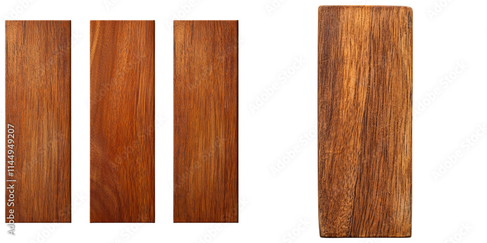 Hand carved mahogany wooden planks with intricate details and rich color Hand carved mahogany wooden planks with intricate details and rich color