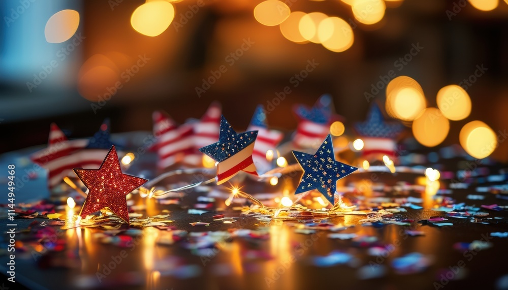 Festive patriotic stars and lights with copy space for celebration design Festive patriotic stars and lights with copy space for celebration design