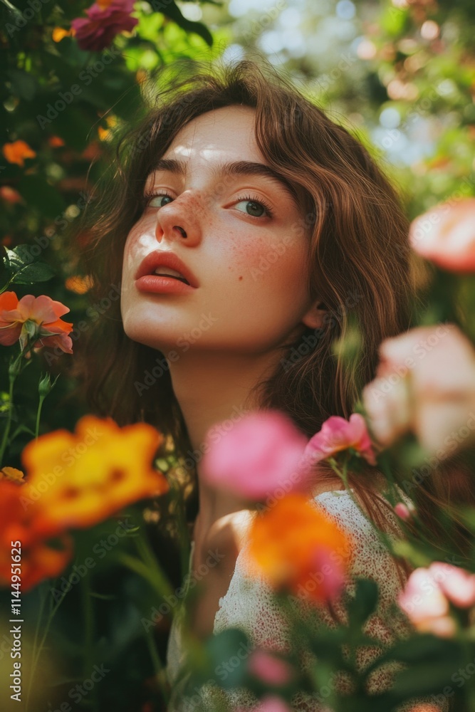 Naklejka premium Woman amidst flowers