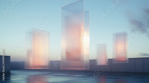 Wallpaper Mural Futuristic Urban Art Installation with Translucent Panels at Dusk Torontodigital.ca