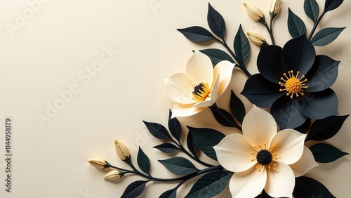 Elegant paper flowers black and gold color scheme photo