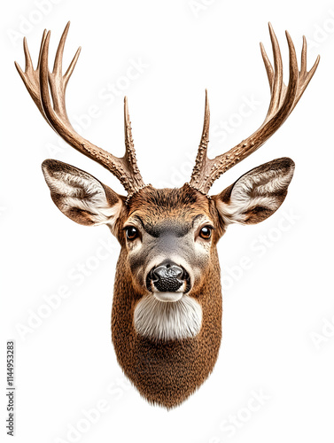 Majestic Whitetail Deer Head Mount, Studio Shot, Wildlife Trophy, Hunting Decoration. photo