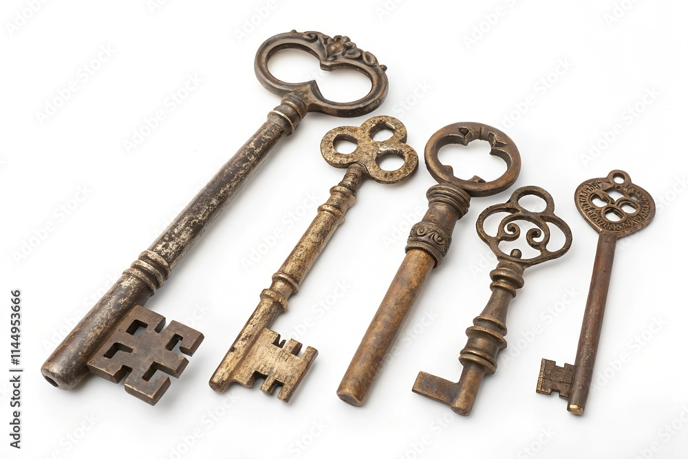 Old-fashioned keys isolated on white background Old-fashioned keys isolated on white background
