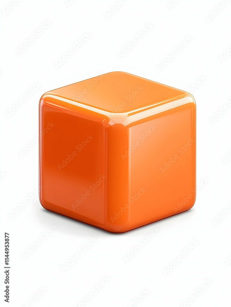 Fototapeta premium Orange glossy cube, 3D render, isolated, white background, design element.
