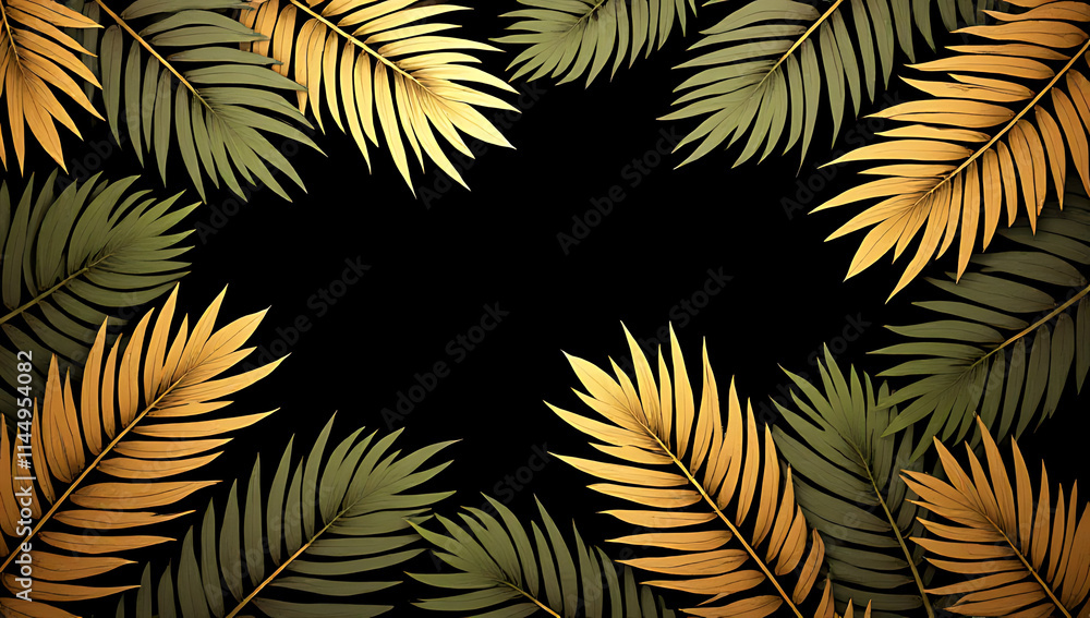 Tropical leaves in gold hue create a stunning abstract foliage pattern for space backgrounds and minimalist home decor._00003_ Tropical leaves in gold hue create a stunning abstract foliage pattern for space backgrounds and minimalist home decor._00003_