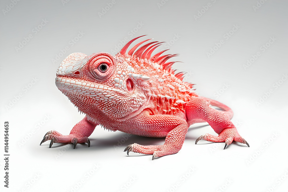 Pink iguana studio shot, white background, reptile pet, exotic animal, wildlife photography, nature, advertising. Pink iguana studio shot, white background, reptile pet, exotic animal, wildlife photography, nature, advertising.
