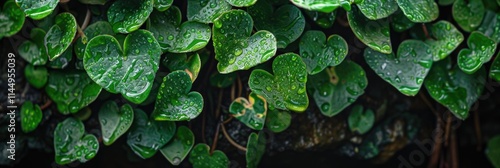 Spring Succulent. Lush Green Leaves of Dischidia sp. Hanging Vines in Tropical Rainforest Garden after Rain photo