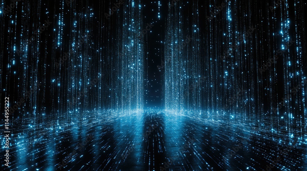 Abstract blue digital rain falling on dark background. Abstract blue digital rain falling on dark background.