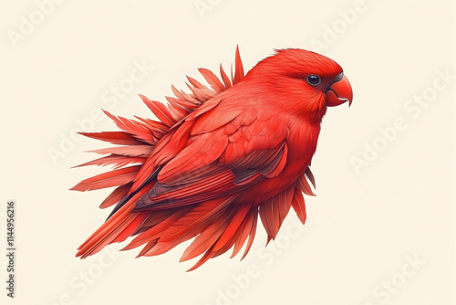 Red parrot, vibrant plumage, studio shot,  white background, graphic design element. photo