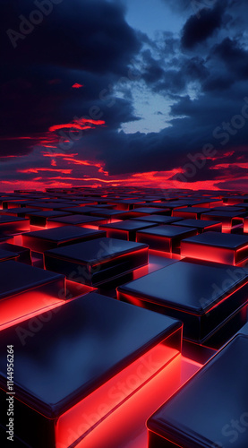  3D background featuring a dramatic blend of deep red and dark blue sky lights, creating a vibrant and atmospheric visual effect with a dynamic and futuristic style
 photo