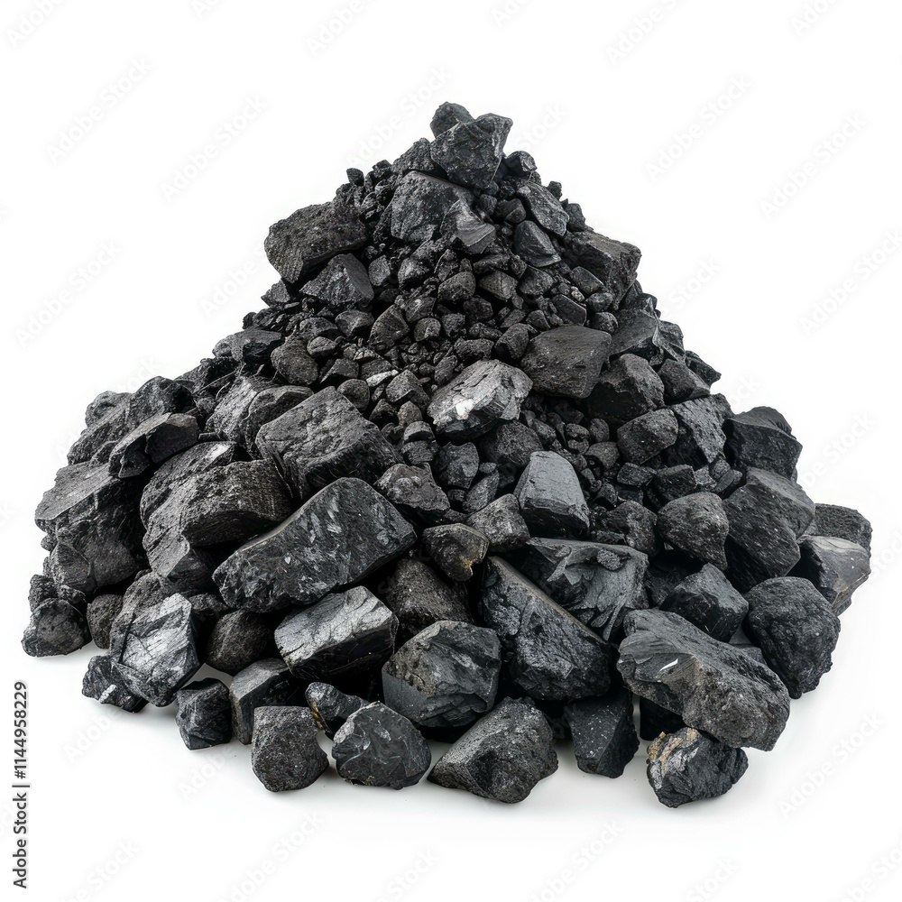 Lumps of coal forming a mound on a plain white background Lumps of coal forming a mound on a plain white background