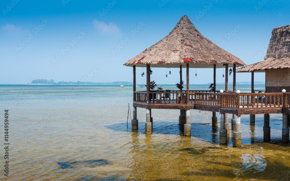 Relaxing gazebo built in the ocean water on a beach in Jamaica Relaxing gazebo built in the ocean water on a beach in Jamaica