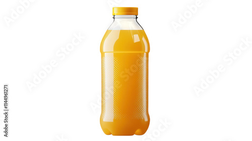 Orange Juice Bottle With Yellow Cap On Black Background photo