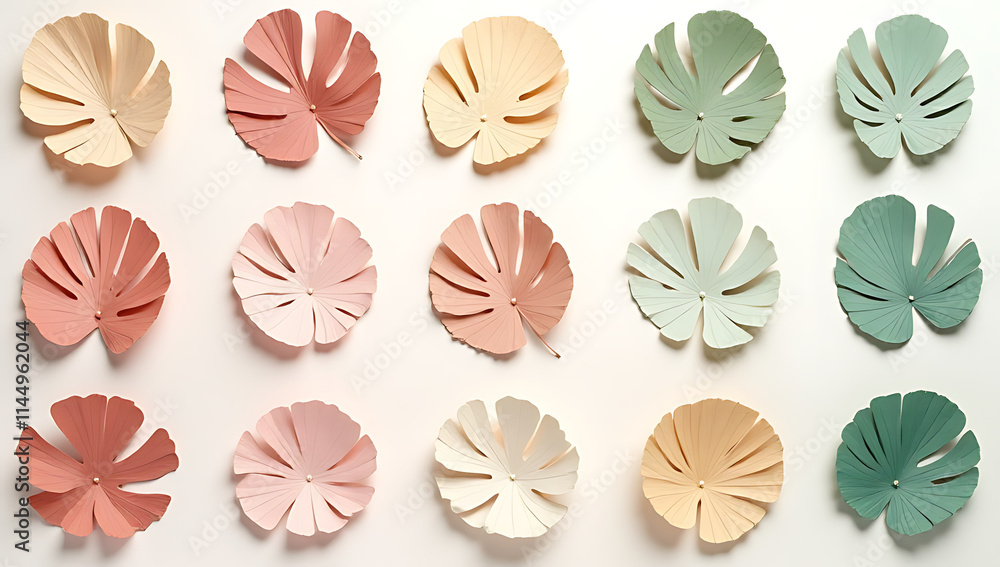 Soft summer textures feature pastel tones alongside tropical leaves in a colorful collection perfect for interior design purposes._00002_ Soft summer textures feature pastel tones alongside tropical leaves in a colorful collection perfect for interior design purposes._00002_