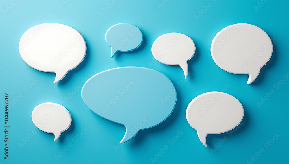 Social media concepts and online marketing ideas are often discussed in chats with speech bubbles on a blue desk surface._00002_ Social media concepts and online marketing ideas are often discussed in chats with speech bubbles on a blue desk surface._00002_