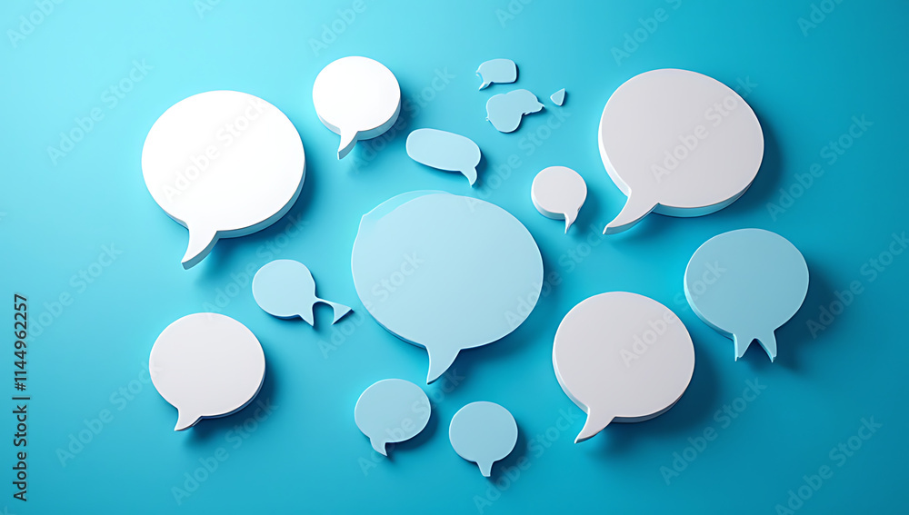 Social media concepts and online marketing ideas are often discussed in chats with speech bubbles on a blue desk surface._00001_ Social media concepts and online marketing ideas are often discussed in chats with speech bubbles on a blue desk surface._00001_