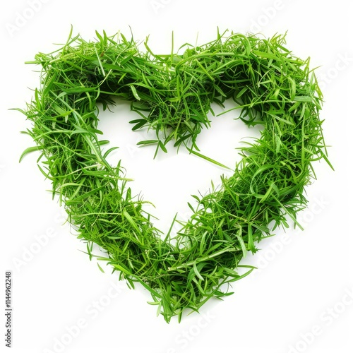 Fresh green grass forming a heart shape symbolizing love for nature and ecology