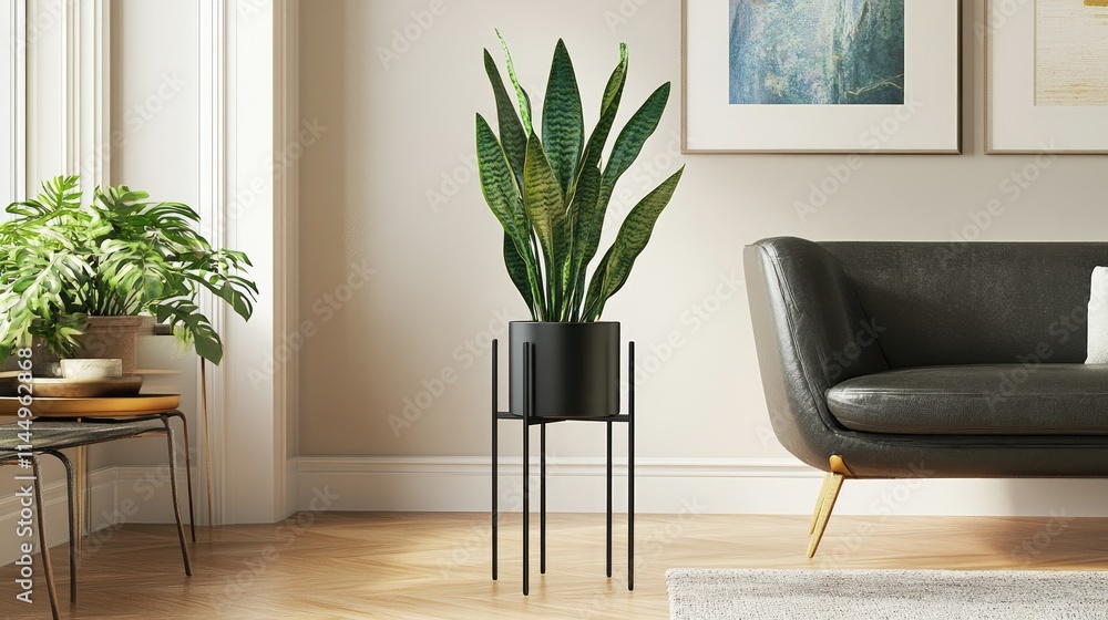 Stylish Indoor Plant in Modern Living Room Space with Natural Light Stylish Indoor Plant in Modern Living Room Space with Natural Light