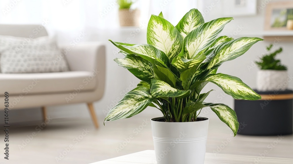 Obraz premium Fresh Green Plant in Modern Living Room with Soft Natural Light