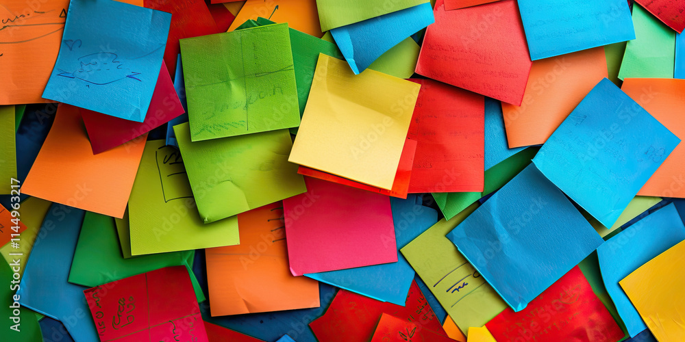Fototapeta premium Collection of Multicolored Sticky Notes with Handwritten Text