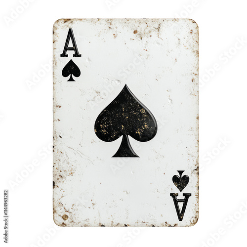 Ace of Spades playing card isolated on white background poker casino gambling game chance luck vintage retro grunge old aged weathered antique classic traditional symbol icon design element graphic
