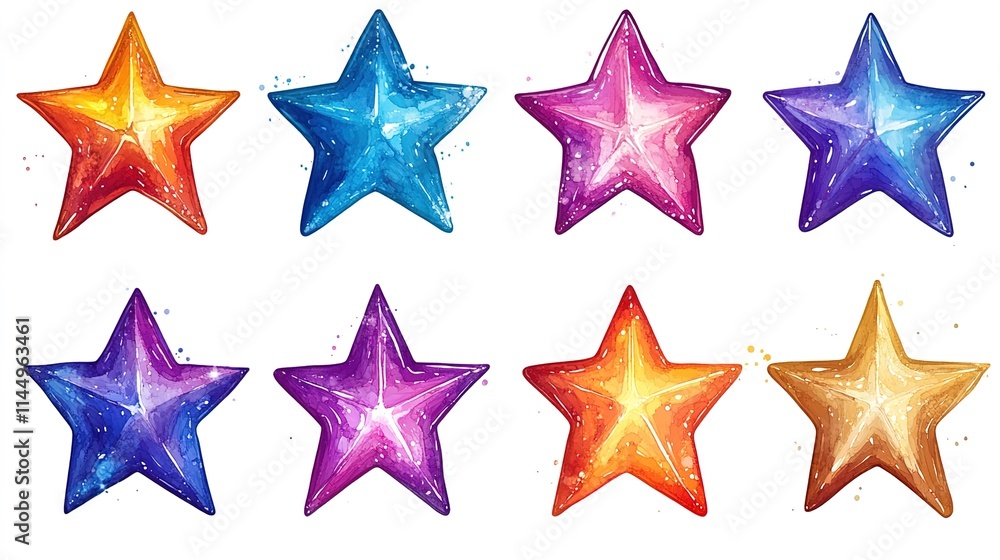 Colored stars drawn with pencil. Stars on white background. Children's drawing of stars in icon style. Christmas and New Year Colored stars drawn with pencil. Stars on white background. Children's drawing of stars in icon style. Christmas and New Year