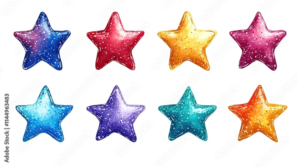 Colored stars drawn with pencil. Stars on white background. Children's drawing of stars in icon style. Christmas and New Year Colored stars drawn with pencil. Stars on white background. Children's drawing of stars in icon style. Christmas and New Year
