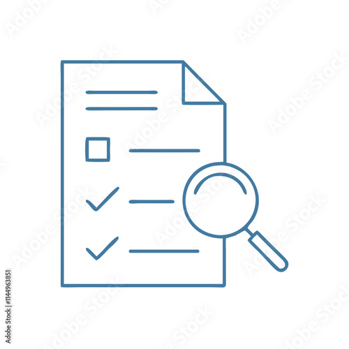 Document with magnifying glass for tax review and accuracy.