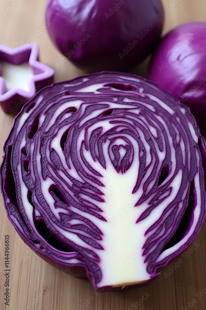 Obraz premium Purple cabbage is a natural, healthy vegetable option for vegetarians and can be easily cut into various shapes using a die cutter._00002_