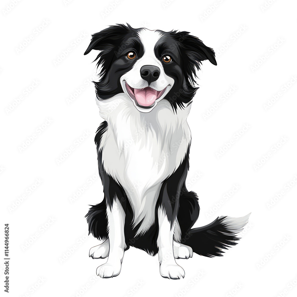 Fototapeta premium Border Collie dog sitting happy pet canine companion purebred animal domestic breed black white fur adorable friendly obedient intelligent working dog isolated on white background mammal portrait