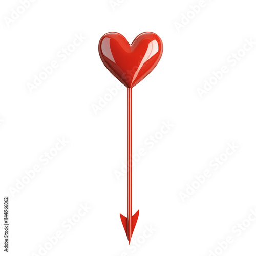 Red arrow with heart-shaped tail isolated on transparent background