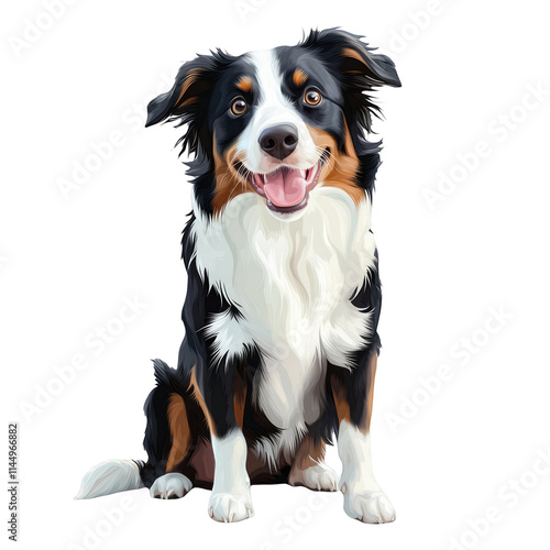 Australian Shepherd dog sitting happy isolated on white background full body portrait adorable pet digital art illustration animal themes mammal domestic canine breed friendship companion playful photo