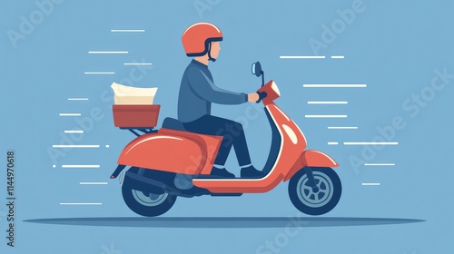 Delivery person on red scooter with parcel.