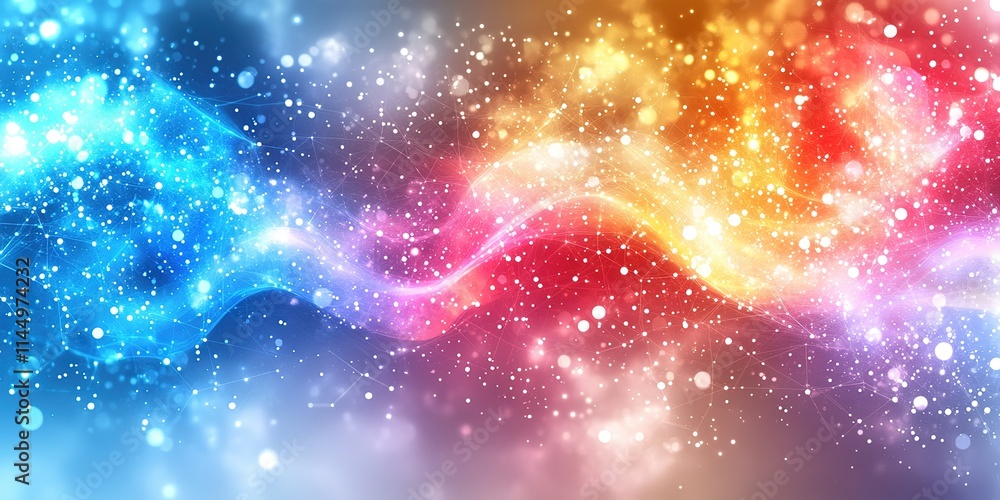 Naklejka premium Vibrant swirl of colors and lights creates a captivating cosmic atmosphere in a dreamy setting