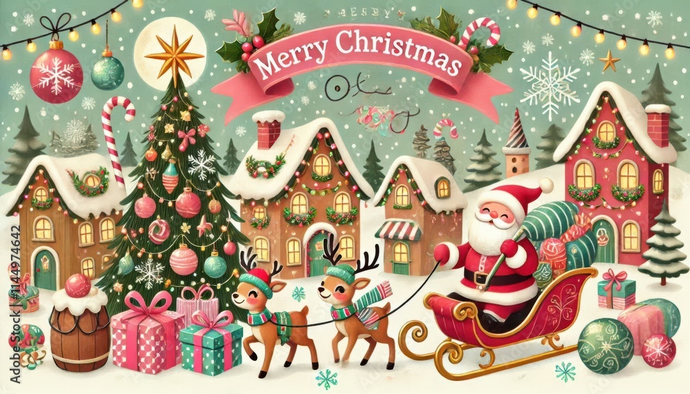 christmas card with santa claus and gifts content created with generative AI software christmas card with santa claus and gifts content created with generative AI software