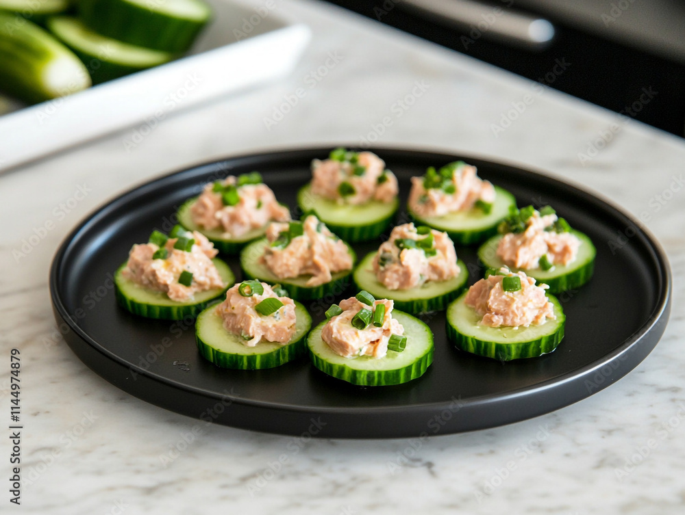 cucumber and tuna appetizer. cucumber and tuna appetizer.