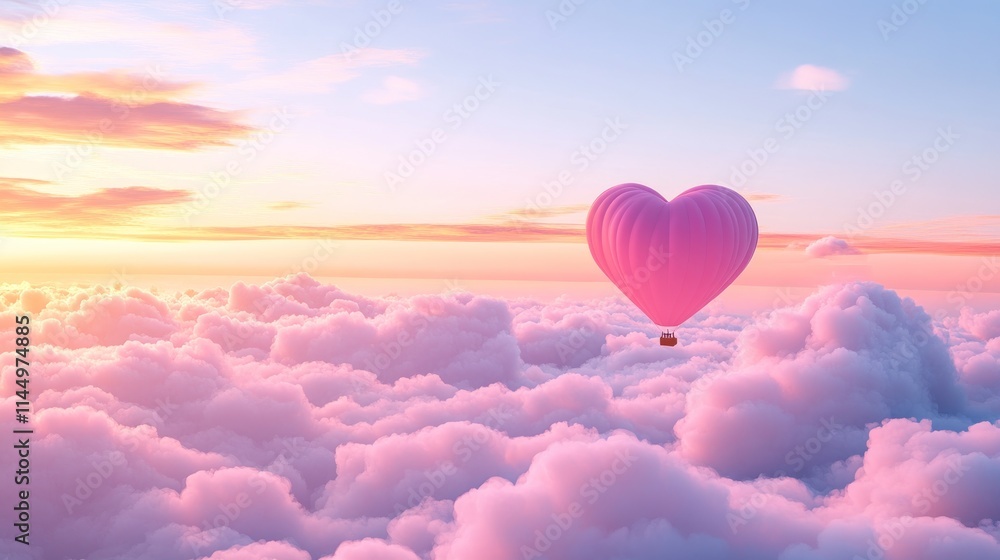 Obraz premium Surreal Heart-Shaped Hot Air Balloon Scene