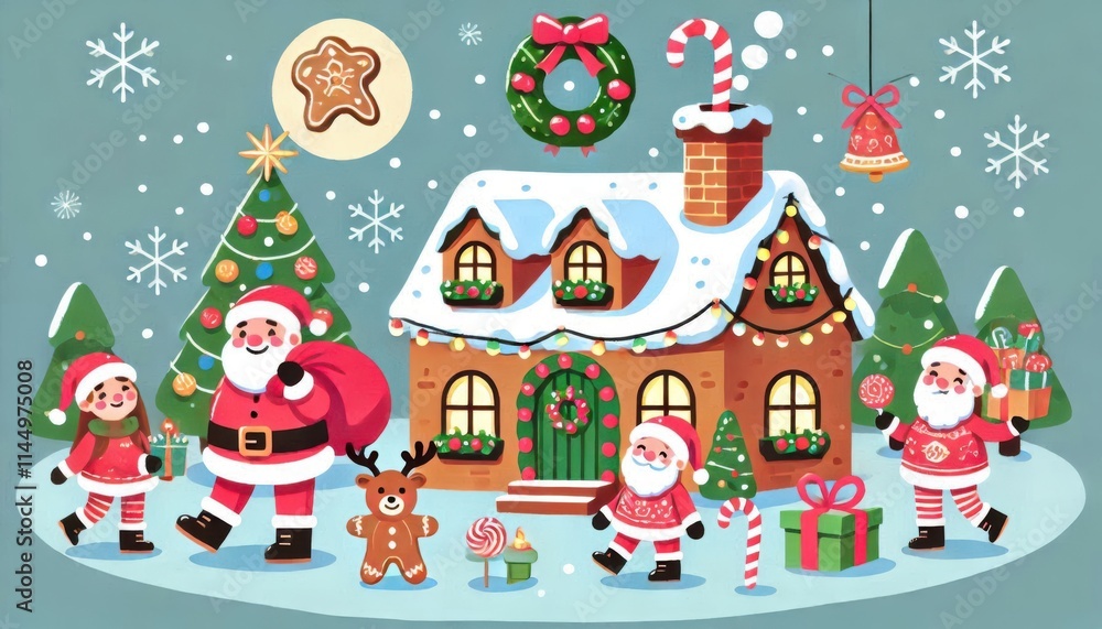christmas card with santa claus and gifts content created with generative AI software christmas card with santa claus and gifts content created with generative AI software