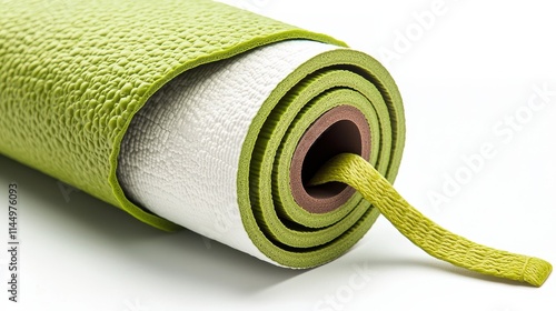Isolated yoga mat with neatly rolled-up design low-resolution image home environment close-up view for relaxation and wellness
